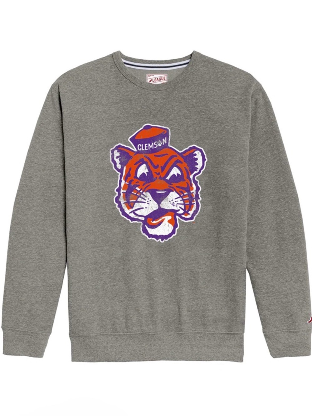 Clemson League Vault Tiger Heritage Crewneck League Gray Crewneck Tiger Graphic